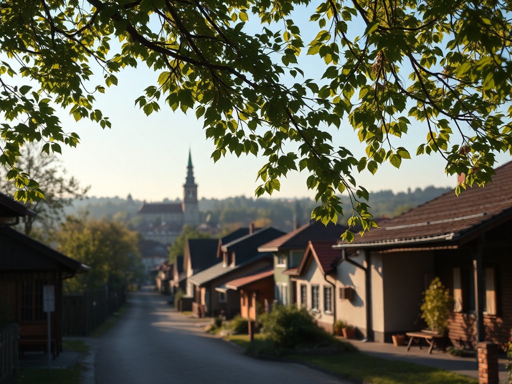 Bocian biały powracający do gniazda na dachu domu w Żyrardowie